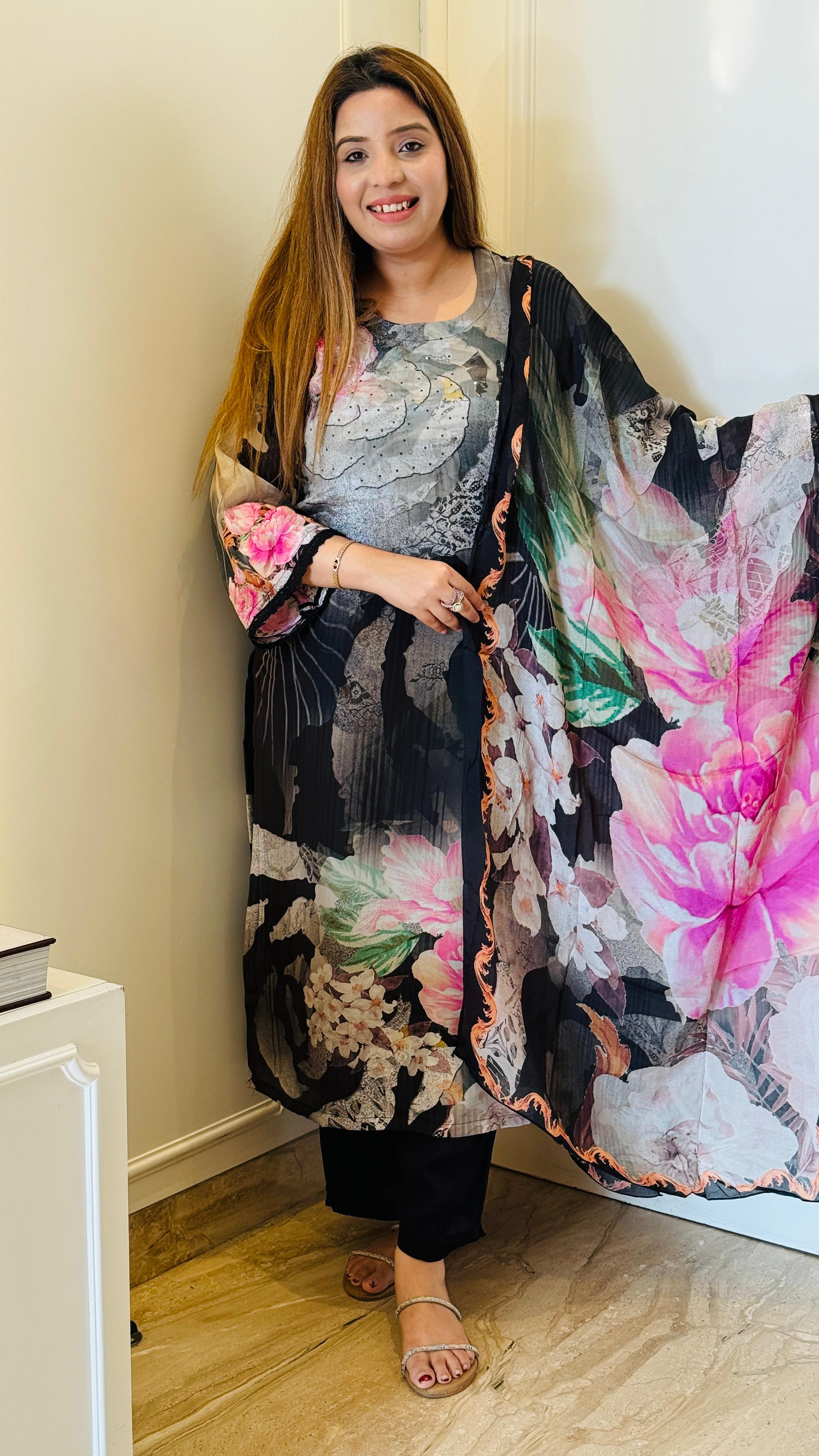 Elysian Grace Crepe Suit Set Black